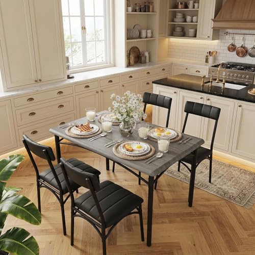 IDEALHOUSE Dining Table Set for 4, Kitchen Table and Chairs for 4 with Uphols...