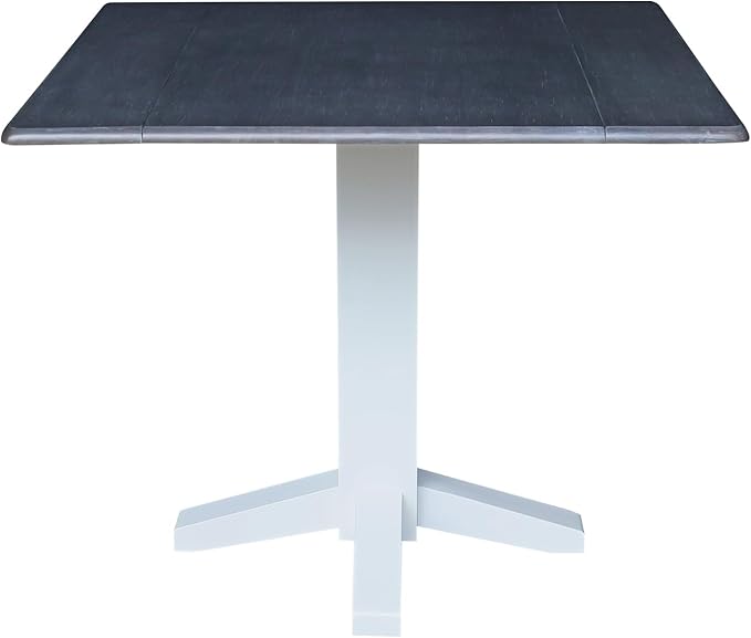 IC International Concepts Solid Wood 36" Square Dual Drop Leaf Dining Table, White/Heather Gray