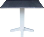 IC International Concepts Solid Wood 36" Square Dual Drop Leaf Dining Table, White/Heather Gray