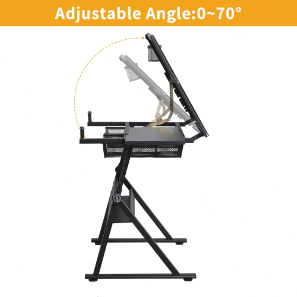 Tempered Glass Drafting Table, 0-75° Tilt & Height Adjustable Drafting De...