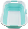 SAMMART 30L (8 gallon) Collapsible Plastic Laundry Basket - Foldable Pop Up Storage Container/Organizer - Portable Washing Tub - Water Capacity 24L(6.3 gallon) (1, White/Lake Green)