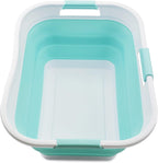 SAMMART 30L (8 gallon) Collapsible Plastic Laundry Basket - Foldable Pop Up Storage Container/Organizer - Portable Washing Tub - Water Capacity 24L(6.3 gallon) (1, White/Lake Green)
