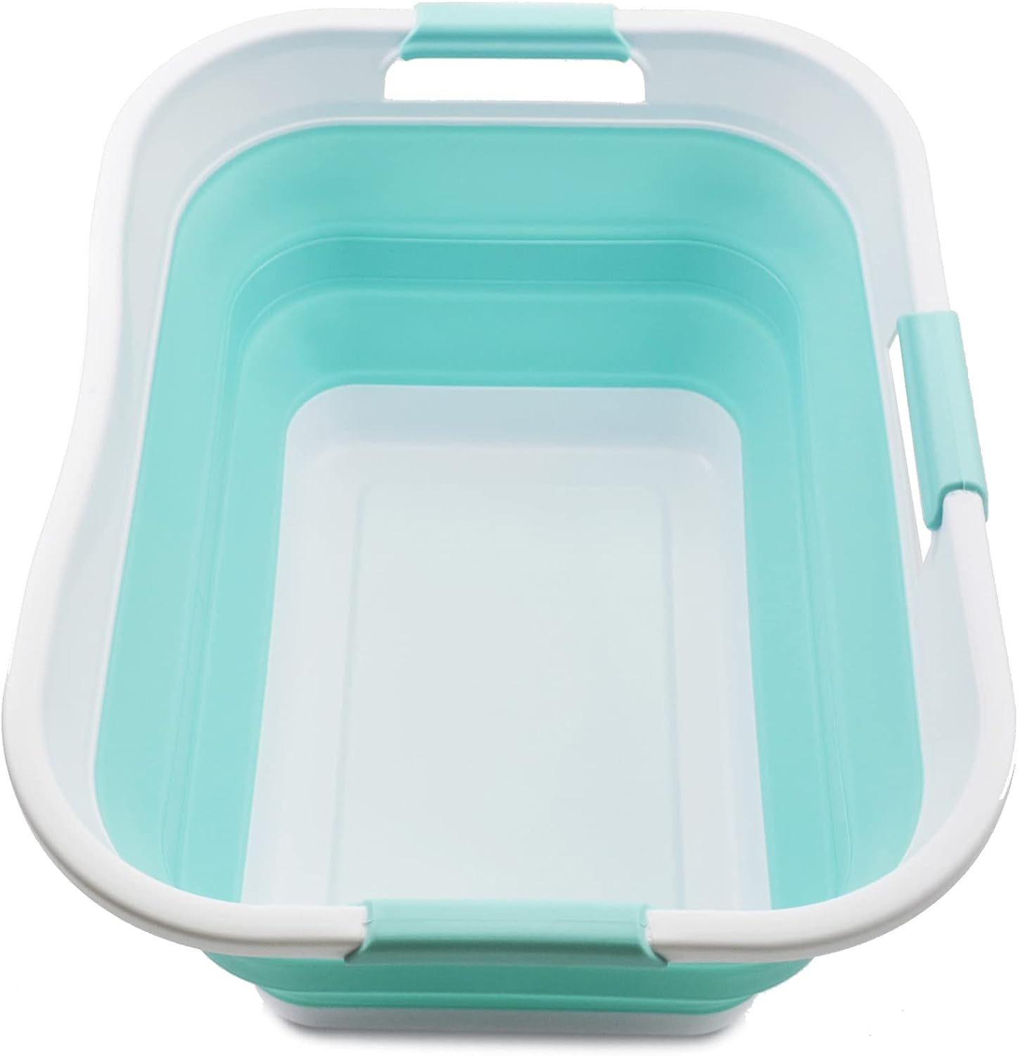 SAMMART 30L (8 gallon) Collapsible Plastic Laundry Basket - Foldable Pop Up Storage Container/Organizer - Portable Washing Tub - Water Capacity 24L(6.3 gallon) (1, White/Lake Green)