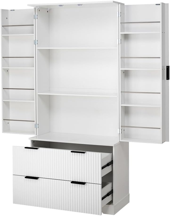 72" Modern Fluted Kitchen Pantry Cabinet with 2 Large Drawers & 8-Do...