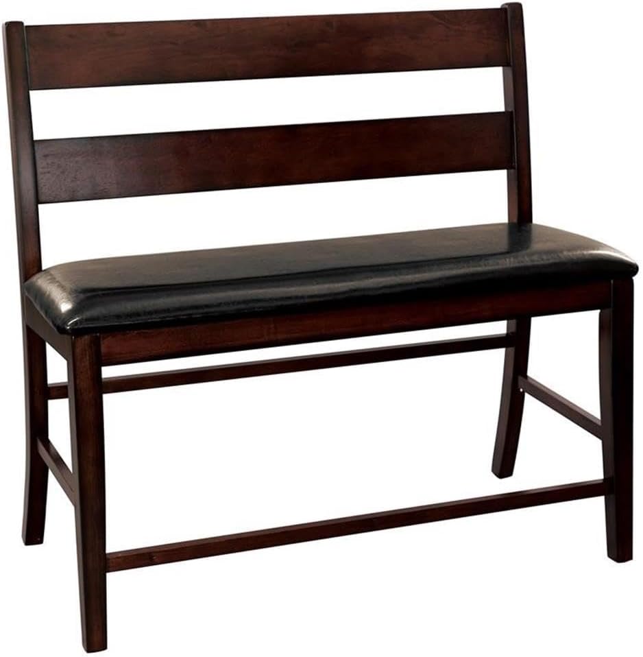 MAKLAINE Wood Counter Height Dining Bench with Back, Cherry Finish, Mango Ven...