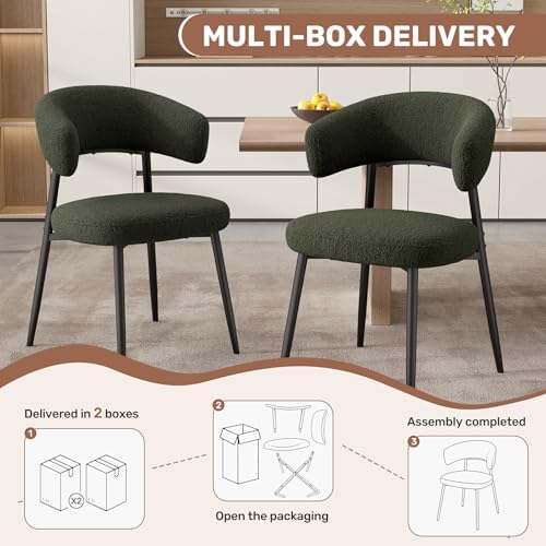 Dining Chairs Set of 6, Mid Century Modern Kitchen Chairs, Boucle Upholstered...