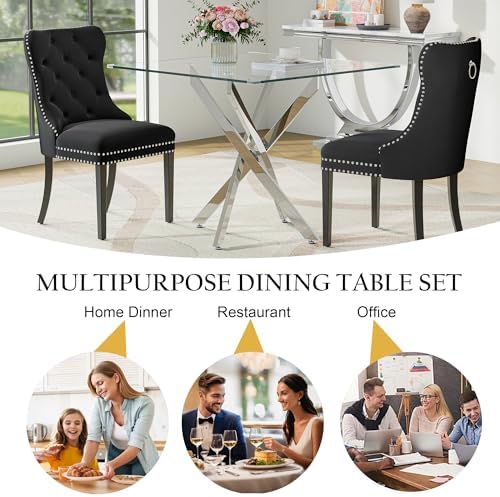 Square Glass Dining Table Set for 2, Modern 36" Glass Kitchen Table with...