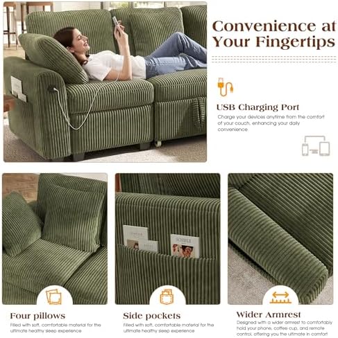 Ihanherry 7-Seater Large Sectional Sofa Bed with Storage Ottoman & Lovesc...