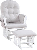 Glider and Ottoman White Wood and Woven Gray Fabric