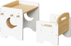 HOOBRO Weaning Table and Chair Set, 3-Level Height Adjustable Chair for Ages 1-3, Wooden Baby Activity Furniture for Reading, Playing and Eating, Enlarge Desktop, Easy to Assemble, Natural WN03KT01
