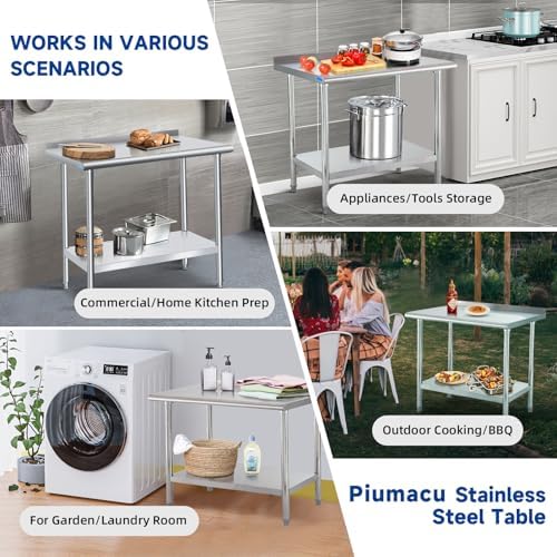 Stainless Steel Table with Wheels 24 x 18 Inch Commercial Stainless Steel Pre...