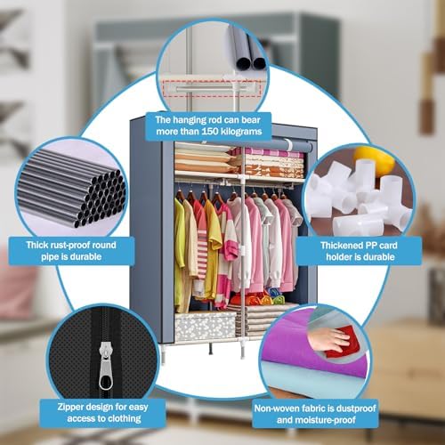 Portable Canvas Wardrobes for Bedroom,Canvas Wardrobe,Foldable Clothes Storag...