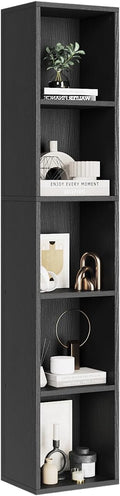 oneinmil Tall Narrow Bookshelf, 5-Tier Cube Display Rack, Modern Corner Bookshelf with Storage Space, CD Storage Cabinet for Home Office (Black 1 Pack, 5-Tier)