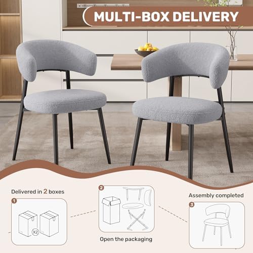 Dining Chairs Set of 4, Mid Century Modern Dining Chairs, Boucle Upholstered ...