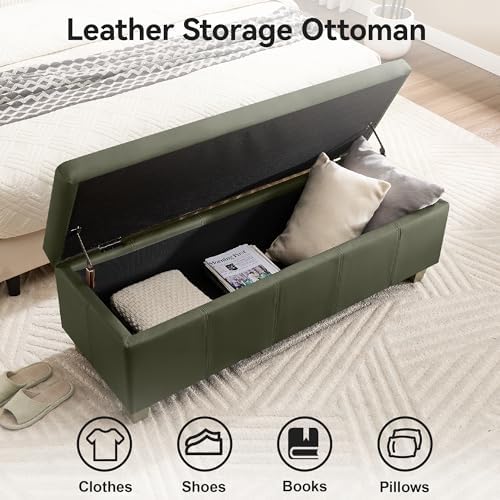 WUTUTUEE 41" Faux Leather Storage Ottoman, Stitch Tufted Rectangle Uphol...