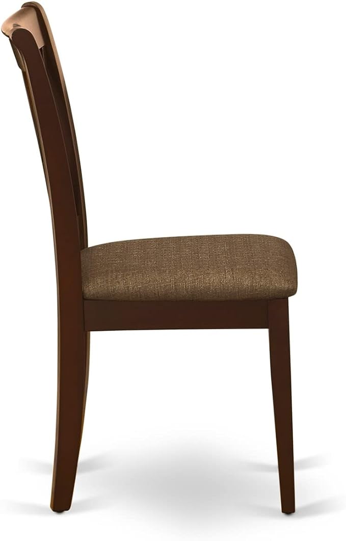 East West Furniture CLC-MAH-C Clarksville Dinette Chairs - Linen Fabric Upholstered Wood Chairs, Set of 2, Mahogany
