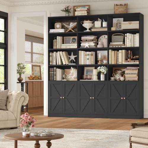 FACBOTALL 75" Tall Bookshelf, Black Bookshelf and Bookcase with 6 Doors