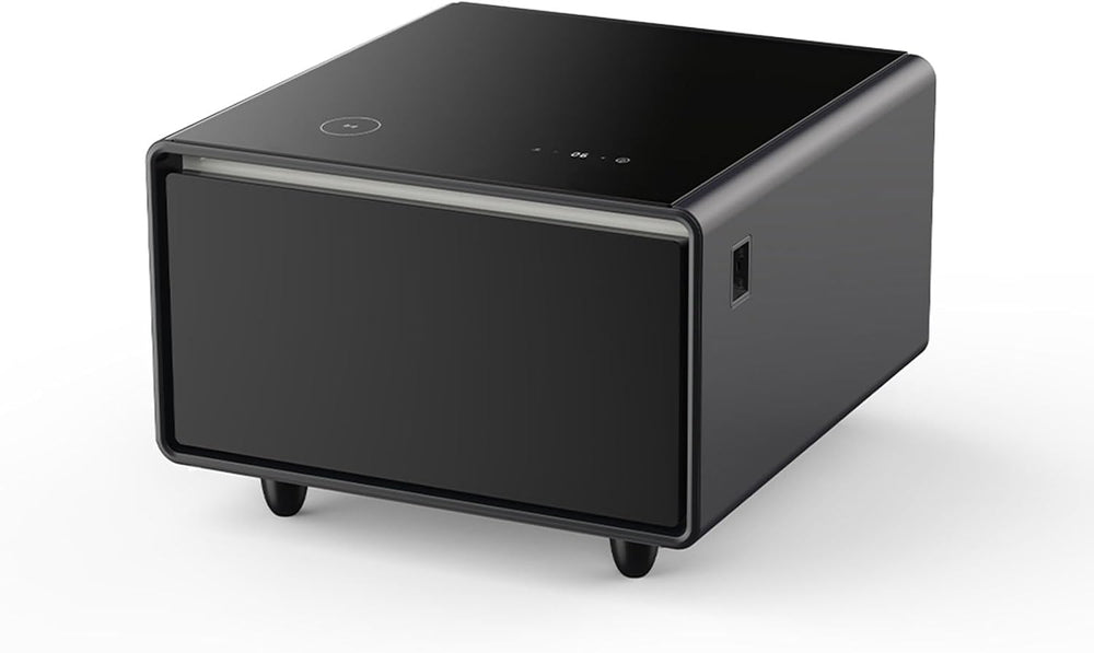Modern Smart Side Table with Built-in Fridge Drawer (37-46°F), 15W Wireless C...