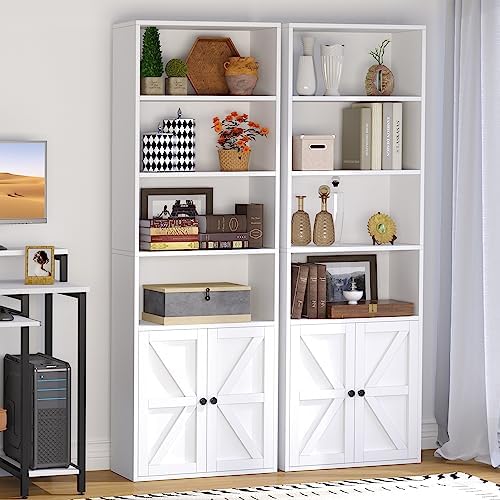 71.5" Bookshelf Set of 2, 6-Tier Bookcase with Cabinet Doors, Tall Displ...