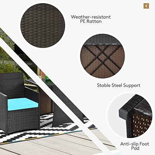 Tangkula 3 Pieces Patio Dining Set, Space-Saving PE Rattan Bistro Set with Te...