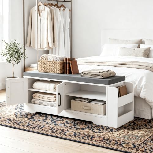 Farmhouse Shoe Storage Bench with 3-in-1 Entryway Storage & Padded Seat |...