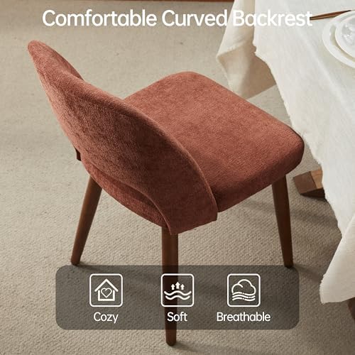 Usaint Wooden Dining Chairs Set of 2, Fabric Dining Room Chairs, Rusty Red