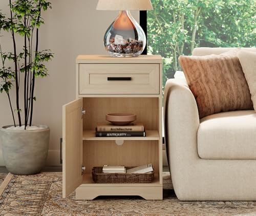 WAMPAT 32-Inch Tall Farmhouse End Table Set of 2 with Drawers and Adjustable ...