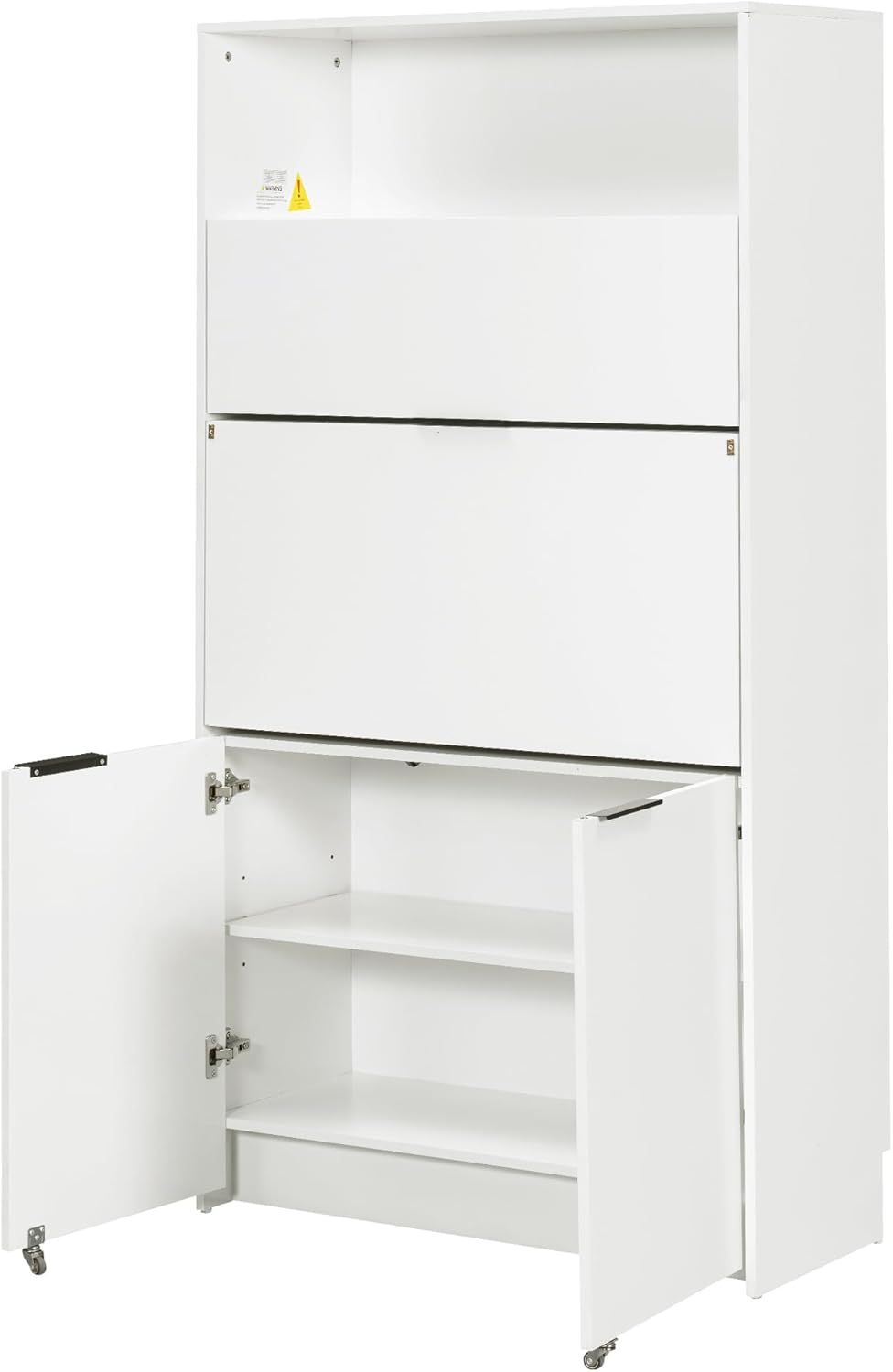 Pantry Cabinet with Hutch and Foldable Workstation, Multifunctional Wood Cupb...