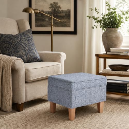 HomePop 22" Medium Tufted Storage Ottoman - Blue Gray Woven Fabric