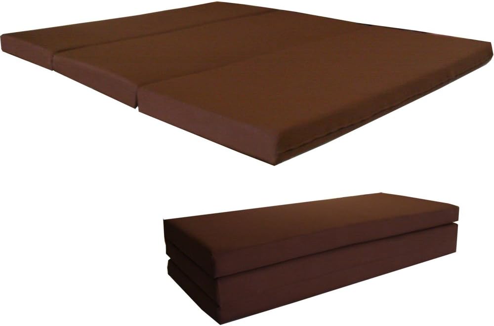 D&D Futon Furniture Queen Brown Shikibuton Trifold Foam Beds 80 x 60 x 4, Folding Foam Bed Ottoman Bench Topper Cushion for Sleepover Guest