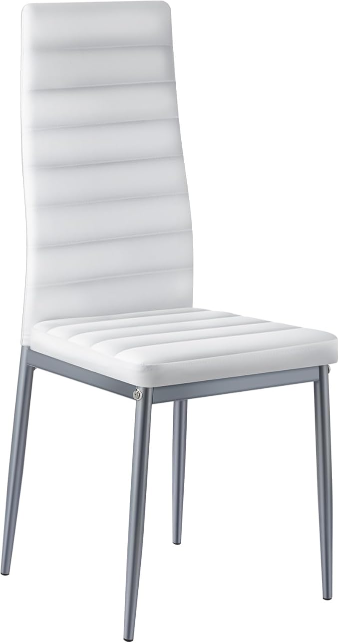 VEVOR Modern Dining Room Accent Chairs Set of 6, Upholstered Leather Side Chair for Living Room, Space-Saving Kitchen Chair with Thick Cushions and Metal Legs, White