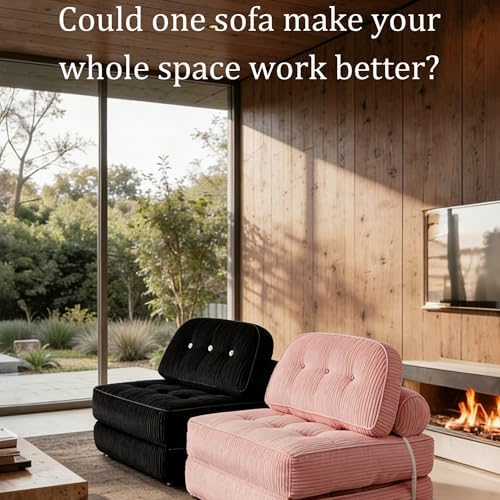 Folding Sofa Bed, Flannel Futon Couch Bed with Pillow and Blanket, Convertibl...