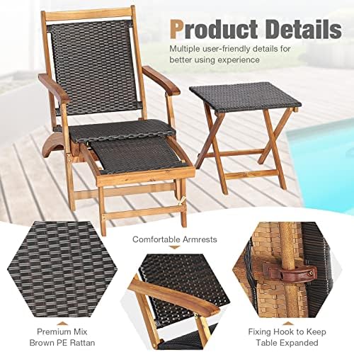 RELAX4LIFE Patio Lounge Chair Set - Outdoor Acacia Wood Chaise Lounge w/Side ...