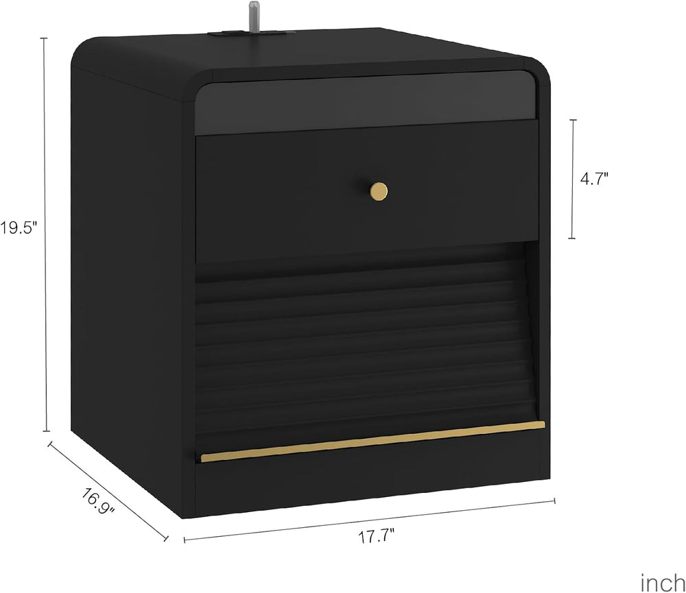 Nightstand with Charging Station, Smart Bedside Table with Voice-Controlled N...