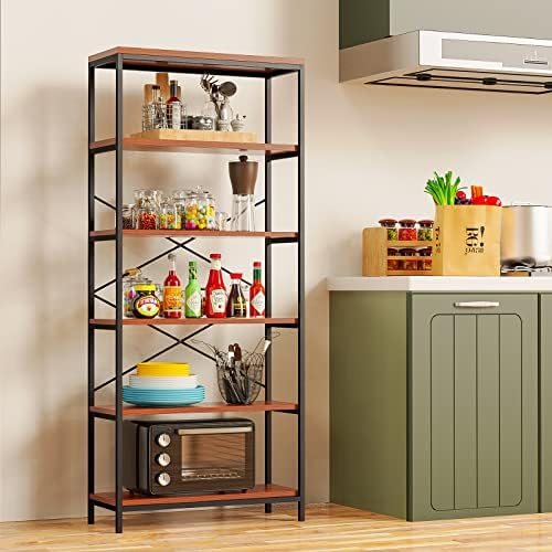 Himimi 6-Tier Bookshelf, 71'' Tall Bookcase Vintage Storage Shelf, Di...