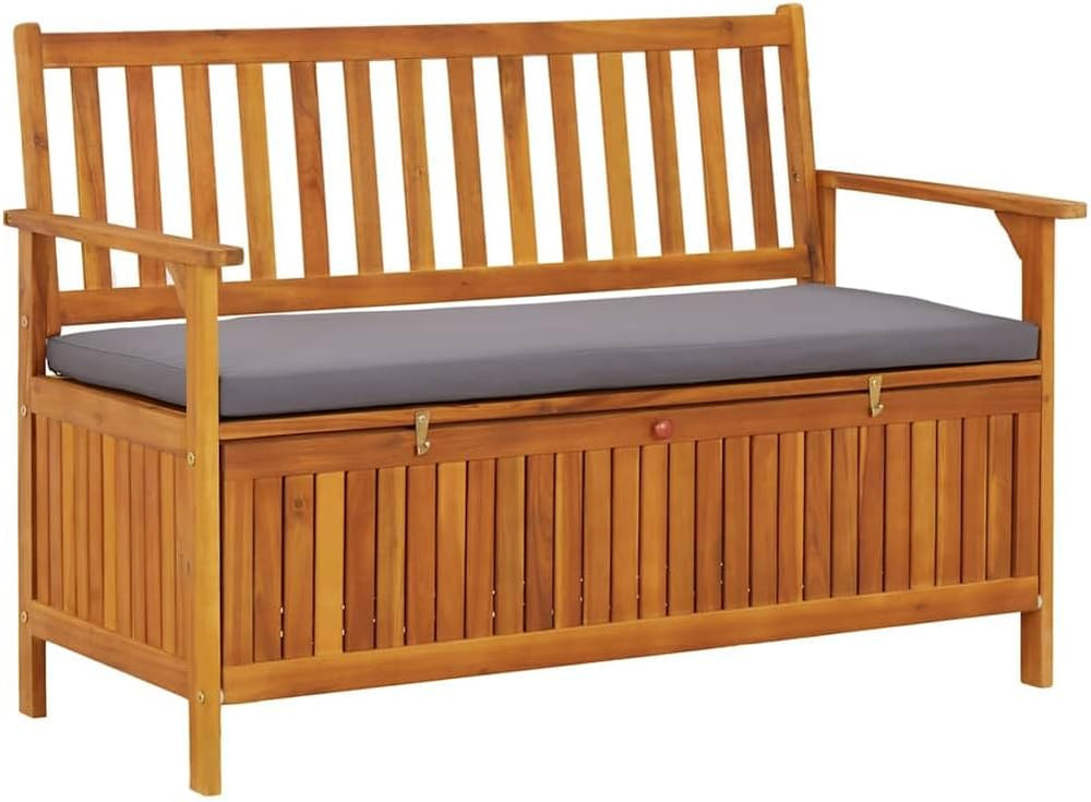 Patio Storage Bench with Cushion, 47.2 Inch Solid Acacia Wood Outdoor Garden ...