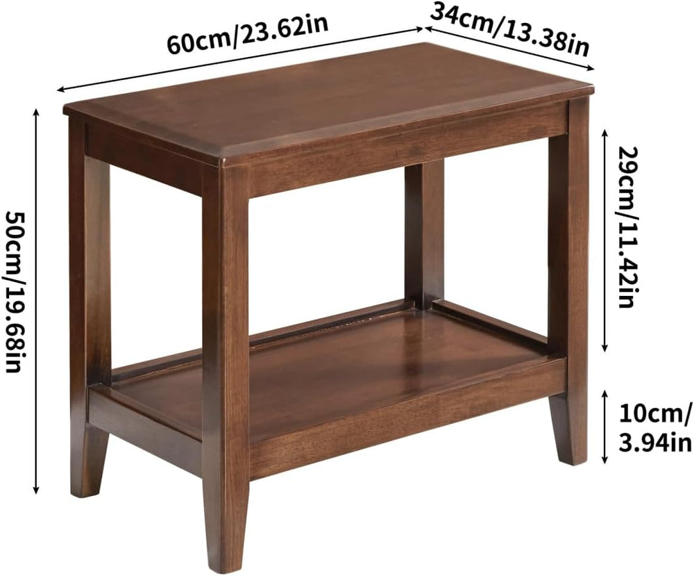 Solid Wood End Table with Storage Shelf, 2-Tier Rustic Side Table for Living ...