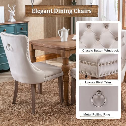 5 Piece Round Extendable Dining Table Set for 4, 43"-59" Natural Wo...