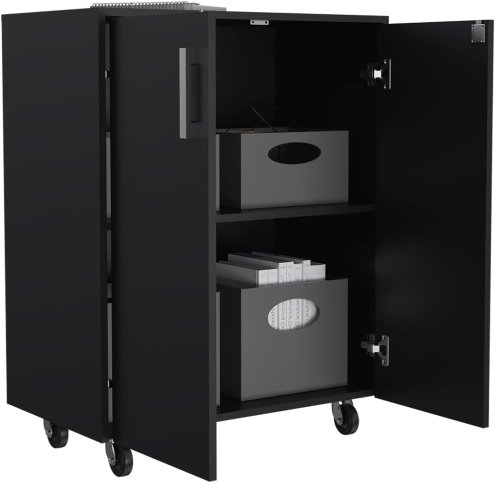 Storage Cabinet Lions, Double Door and Casters, Black Wengue Finish