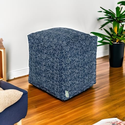 Majestic Home Goods South West Navy Cube Ottoman Pouf Foot-Rest Seat – Indoor...