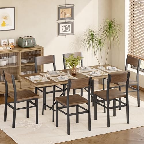 MECHYIN Nut-Brown Dining Chairs Set of 6, Farmhouse Kitchen Room Chairs