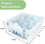 Best Kept Super Satchel Double Deep with Lift-Out Tray and Removable Dividers, Stackable Home Storage Organization Container, Clear with Sliver Latches and Handle