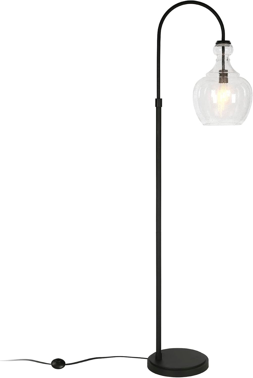 Henn&Hart Arc Floor Lamp with Glass Shade in Blackened Bronze/Seeded, Flo...
