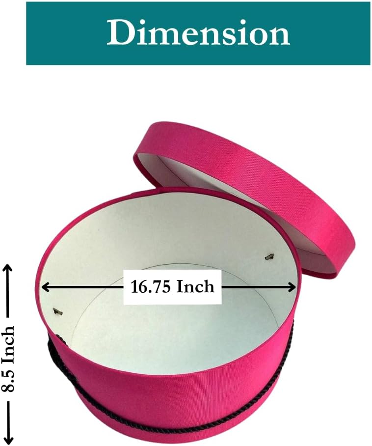 Sarah's Hat Boxes Classic Cerise Hat Box – 16.75" x 8.5" (Dia. x Ht.) Handmade in USA – Odorless Non-Toxic Adhesive, Cording Handle – Premium Storage for Hats & Accessories