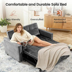 54'' Sleeper Sofa Bed, Convertible Pull Out Couch Futon with Side Pockets, Velvet Loveseat Sofa Bed with Adjustable Backrest, Armrest Pillows for Living Room Dorm Apartment, Dark Gray