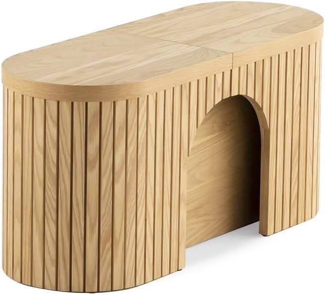 Transformer Table Round Dining Bench, Natural | Extendable Solid Wood 39&quot...