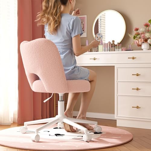 DurayLoly Vanity Chair with Open Back & Wheels,Armless,Pink | Armless,Sil...