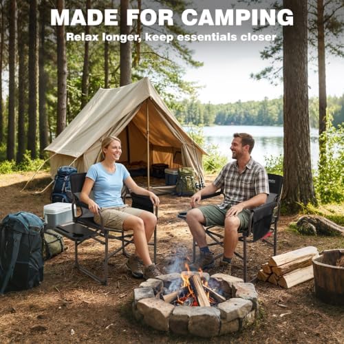 SUNNYFEEL Directors Chair Foldable with Side Table, Heavy Duty Camping & ...
