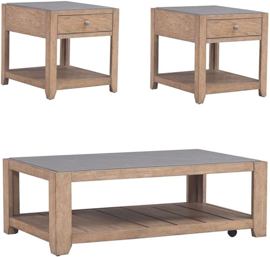 Pemberly Row 3-Piece Coffee Table Set, Rubberwood with Split Heart Cathedral ...