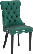 KCC Velvet Dining Chairs Set of 6, Upholstered High-end Tufted Dining Room Chair with Nailhead Back Ring Pull Trim Solid Wood Legs, Nikki Collection Modern Style for Kitchen, Green